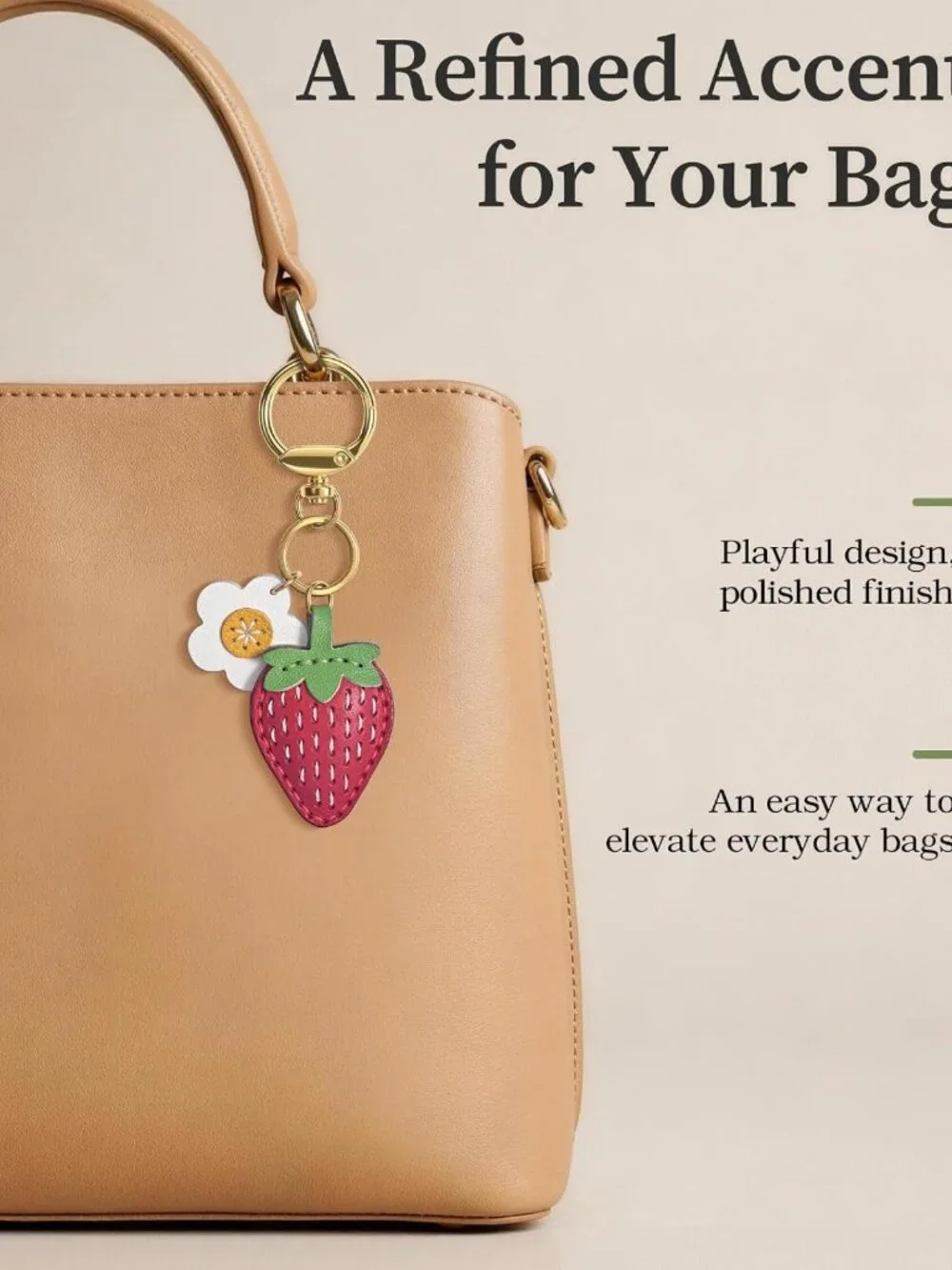 Handmade Double-Sided Strawberry Bag Charm | Top-Grain Leather Purse Accessory